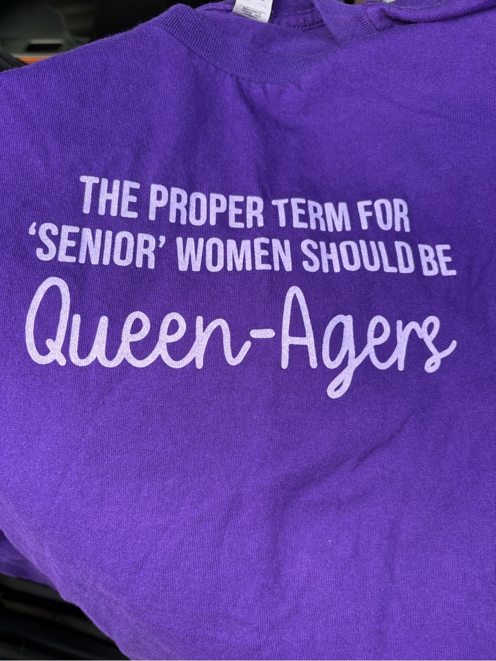 Queen-Agers Purple Short Sleeve Tee - Women's Casual Graphic Top
